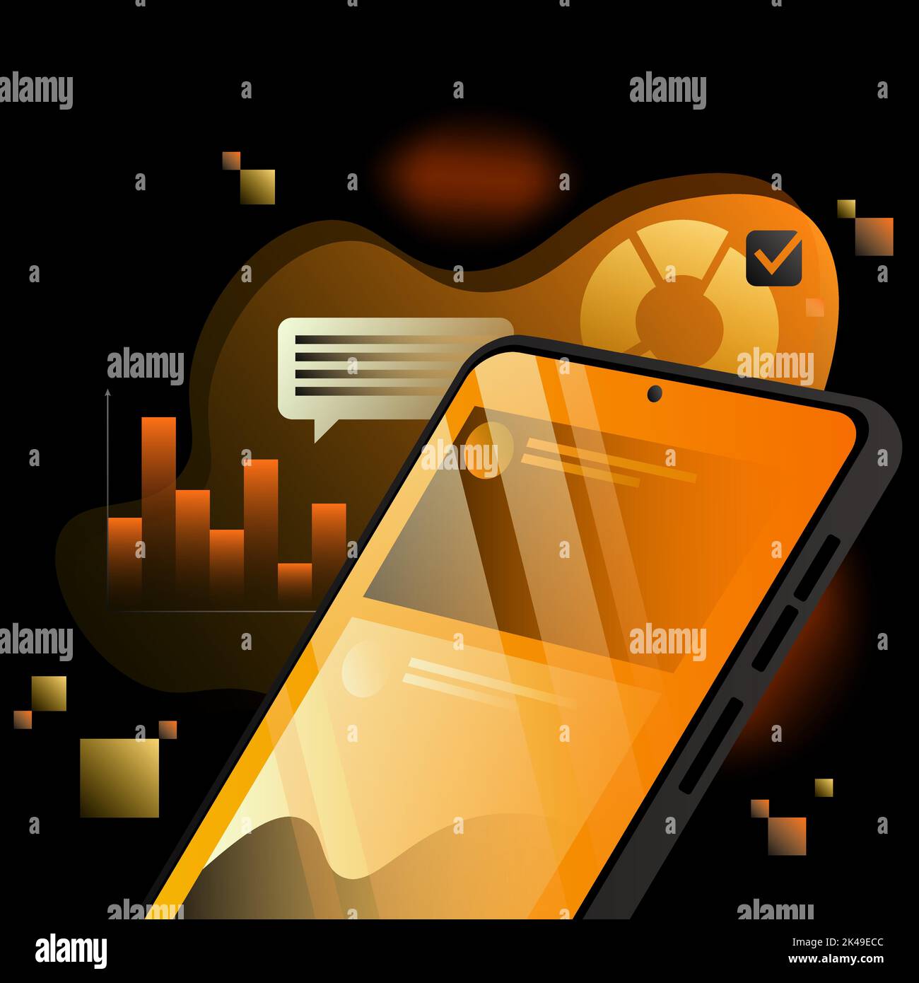 Detailed Application Illustration. Smartphone screen, graphs and ...