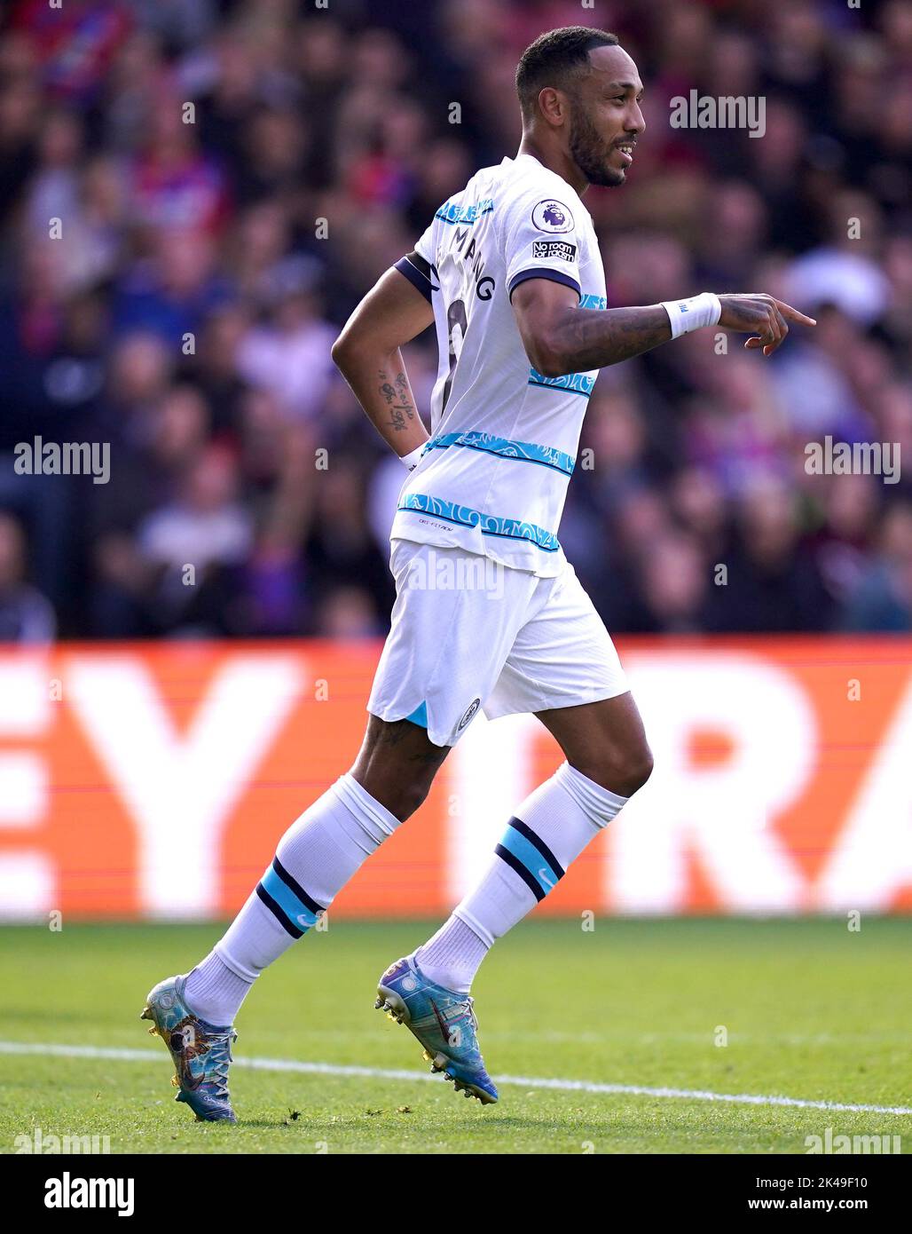 Chelsea's Pierre-Emerick Aubameyang celebrates scoring their side's first goal of the game during the Premier League match at Selhurst Park, London. Picture date: Saturday October 1, 2022. Stock Photo