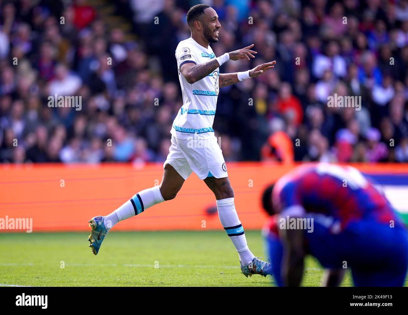 Chelsea's Pierre-Emerick Aubameyang celebrates scoring their side's first goal of the game during the Premier League match at Selhurst Park, London. Picture date: Saturday October 1, 2022. Stock Photo