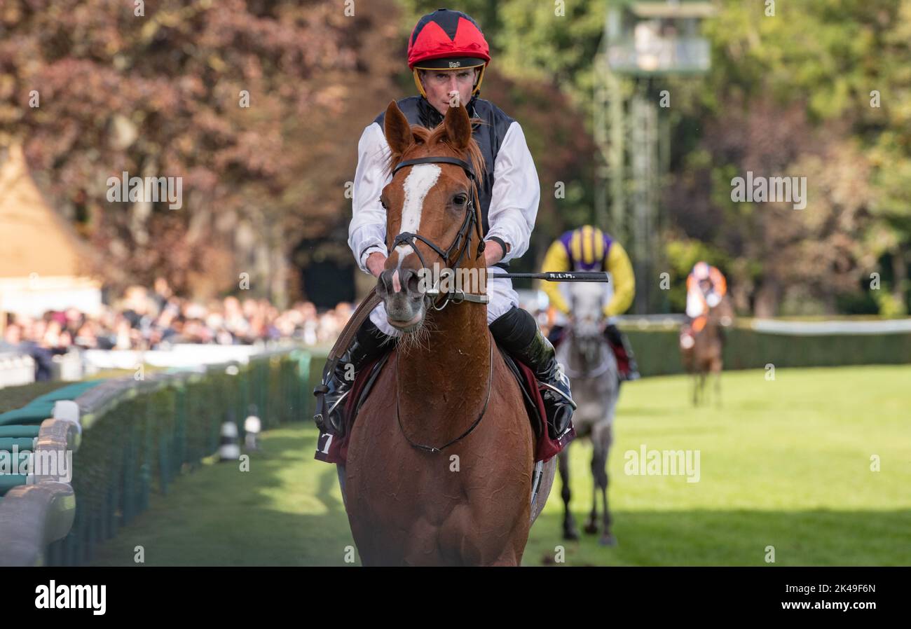 Paris, France. 01st Oct, 2022. Kyprios and Ryan Moore win the Qatar Prix Du Cadran at ParisLongchamp for trainer Aidan O'Brien and owners Moyglare Stud, Magnier and Tabor. Credit: JTW Equine Images/Alamy Live News Stock Photo