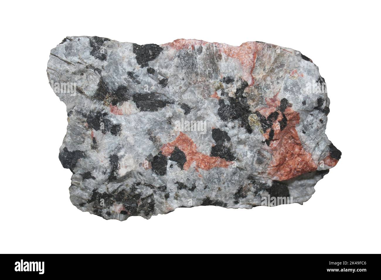 Barkevikite - black crystals in pegmatite - Barkevik, Norway Stock Photo