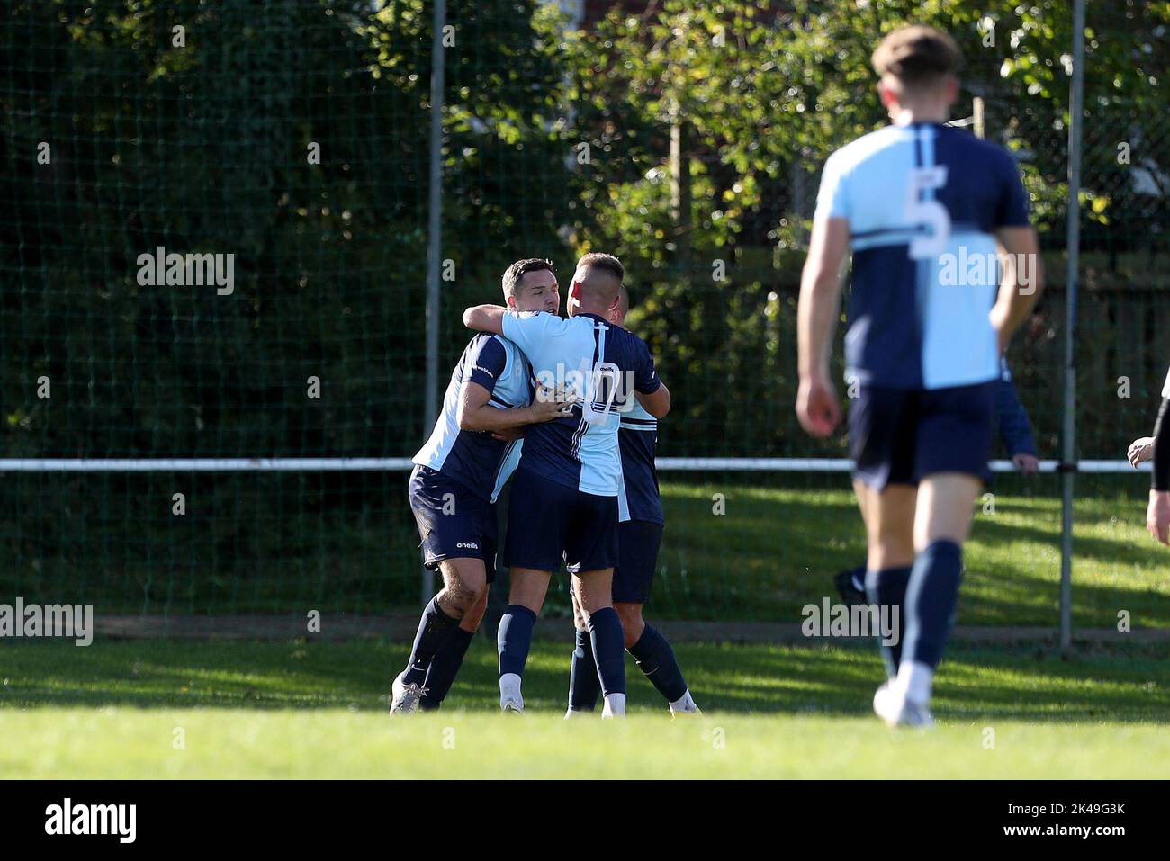 Newcastle upon Tyne on Saturday 1st October 2022. Bishop Auckland's Craig Gott celebrates with Louis Johnson after scoring their first goal during the Ebac Northern League Division 1 match between Heaton Stannington and Bishop Auckland at Grounsell Park, Newcastle upon Tyne on Saturday 1st October 2022. (Credit: Mark Fletcher | MI News) Credit: MI News & Sport /Alamy Live News Stock Photo