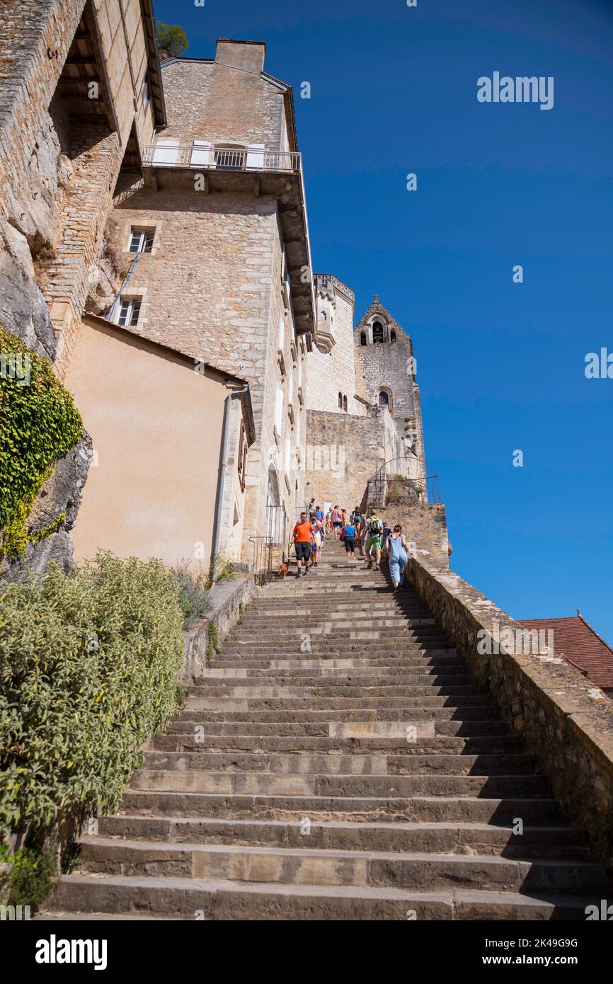 people on the stais of rocamadour in france Stock Photo