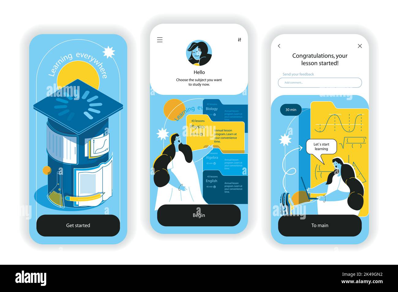 Online education concept onboarding screens. Gaining knowledge for