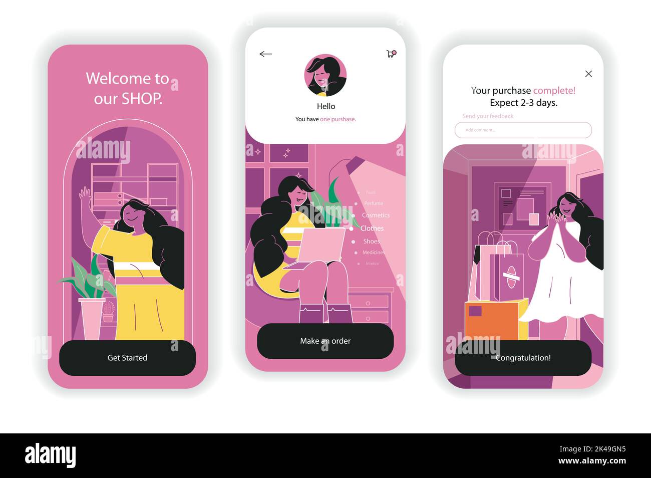 Shopping concept onboarding screens. Ordering of goods on store website