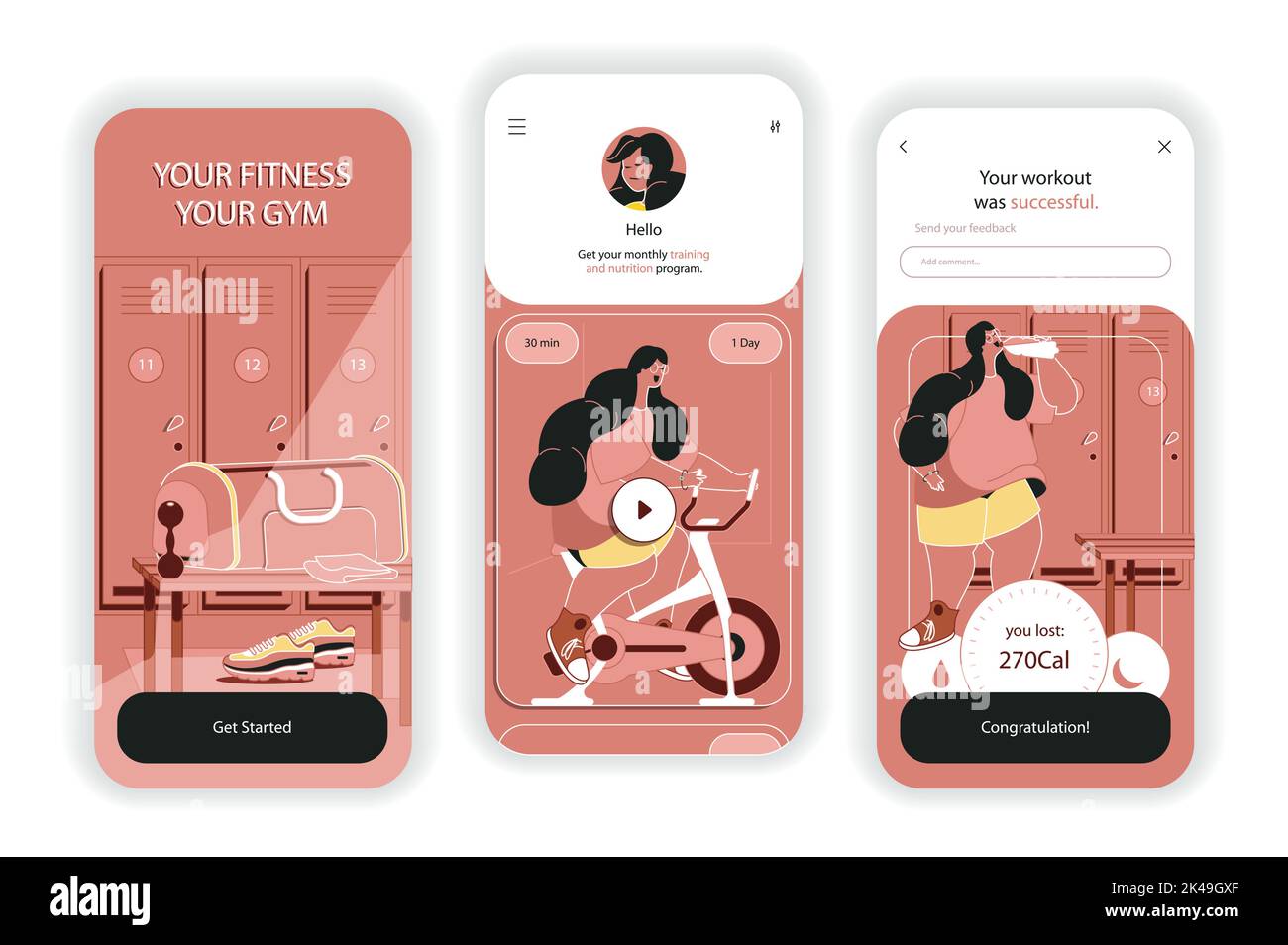 Fitness gym concept onboarding screens. Cardio training and exercises ...