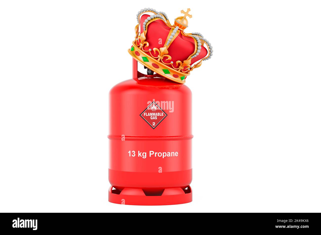 Propane gas cylinder with golden crown. 3D rendering isolated on white background Stock Photo