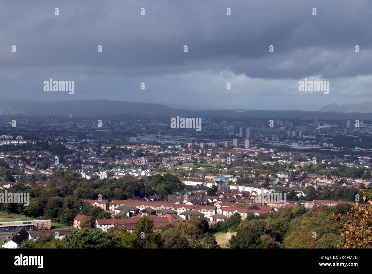 View over Glasgow from a hill top in Cathkin Braes Country Park, Glasgow, Scotland UK Stock Photo