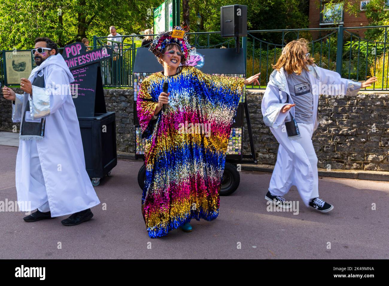 Bournemouth, Dorset UK. 1st October 2022. Crowds head to Bournemouth on a warm sunny day for the first whole day of the Arts by the Sea Festival with festival entertainment for the whole family.  The High Priestess of Pop. Credit: Carolyn Jenkins/Alamy Live News Stock Photo