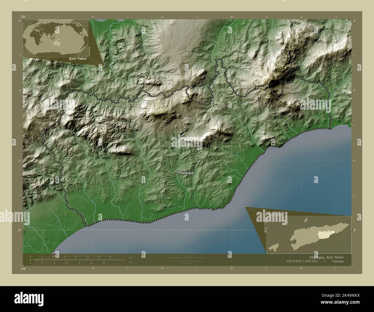 Viqueque, municipality of East Timor. Elevation map colored in wiki ...