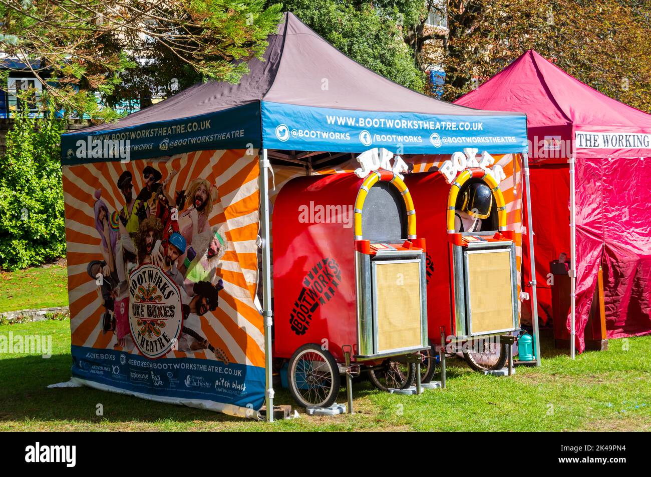 Bournemouth, Dorset UK. 1st October 2022. Crowds head to Bournemouth on a warm sunny day for the first whole day of the Arts by the Sea Festival with festival entertainment for the whole family.  Juke Boxes. Credit: Carolyn Jenkins/Alamy Live News Stock Photo