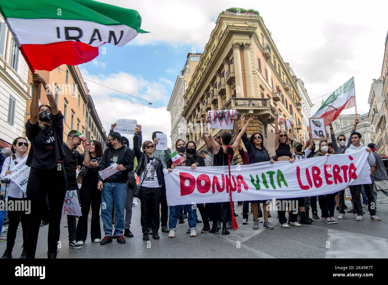 Rome, Italy. 01st Oct, 2022. A demonstration in solidarity with Iranian women organized by Freedom Rally for Iran. Many signs and T-shirts recall Mahsa Amini, the Kurdish student who died after being arrested by the moral police for not wearing the veil correctly. (Photo by Patrizia Cortellessa/Pacific Press) Credit: Pacific Press Media Production Corp./Alamy Live News Stock Photo