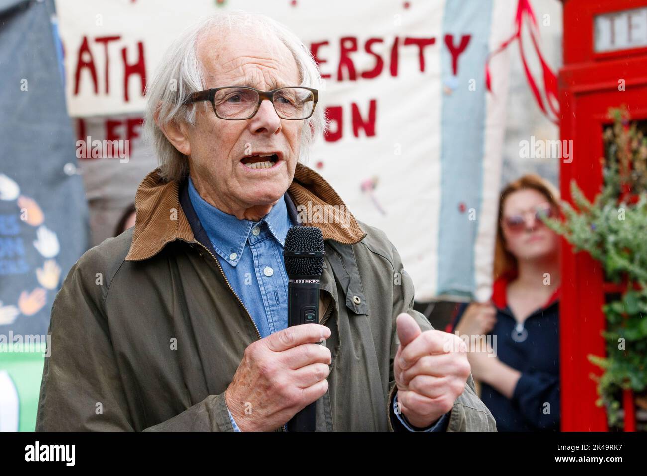 Bath, UK. 1st Oct, 2022. Film director Ken Loach is pictured in front of Bath Spa railway ...