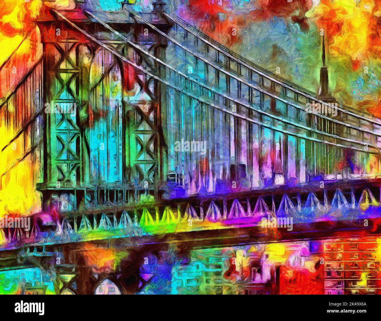 Colorful Brooklyn bridge. 3D rendering Stock Photo Alamy