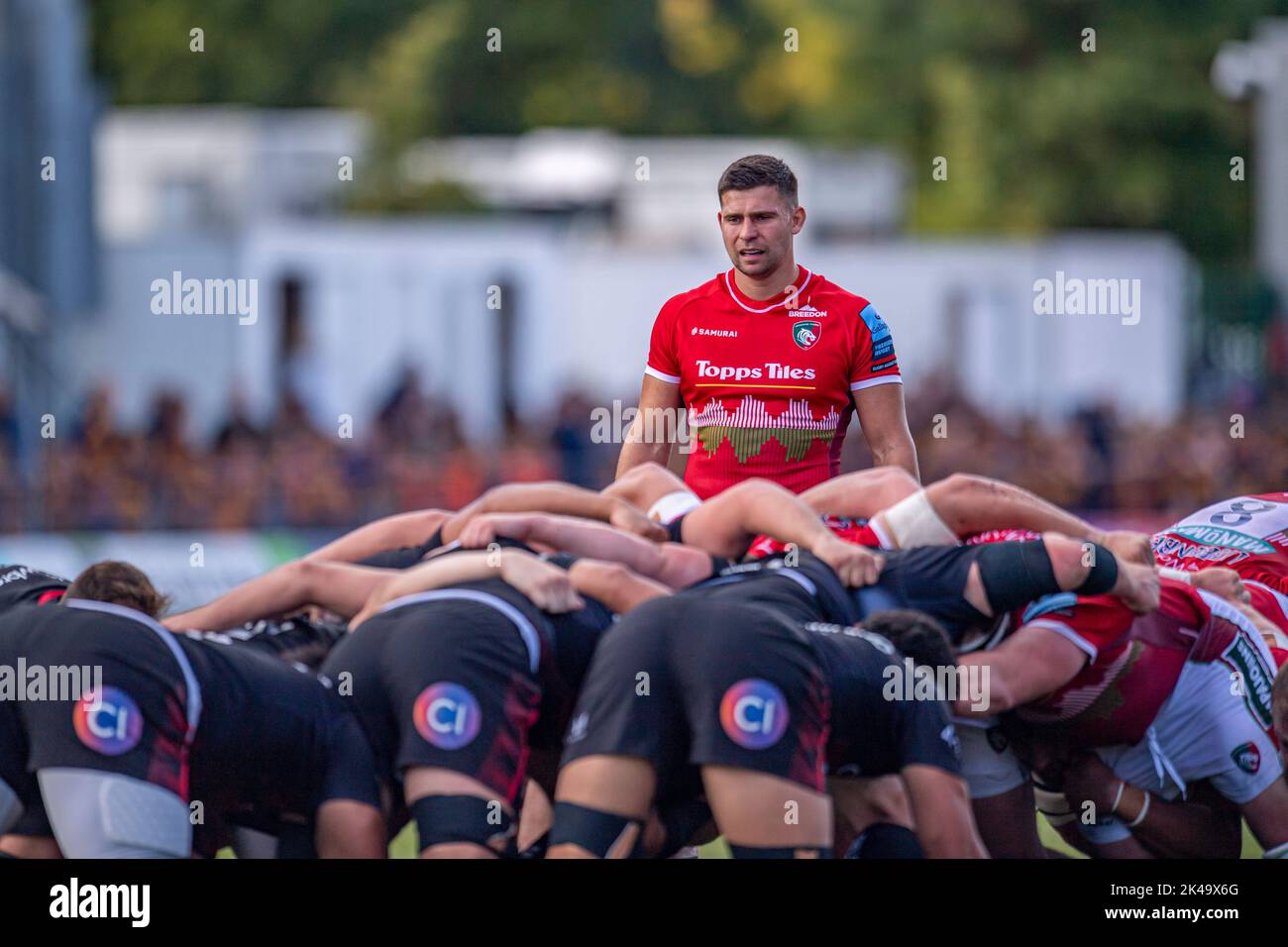 LONDON, UNITED KINGDOM. 01th, Oct 2022. Ben Youngs of Leicester Tigers (VC) (centre) looks on during Gallagher Premiership Rugby Match Round 4 between Saracens vs Leicester Tigers at StoneX Stadium on Saturday, 01 October 2022. LONDON ENGLAND.  Credit: Taka G Wu/Alamy Live News Stock Photo