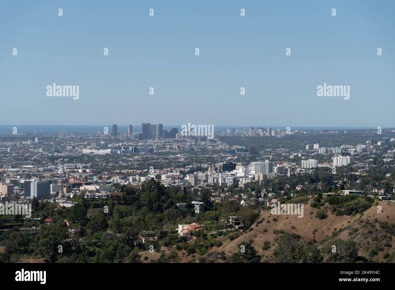 A beautiful view over Los Angles Skyline with buildings seen in the far Stock Photo