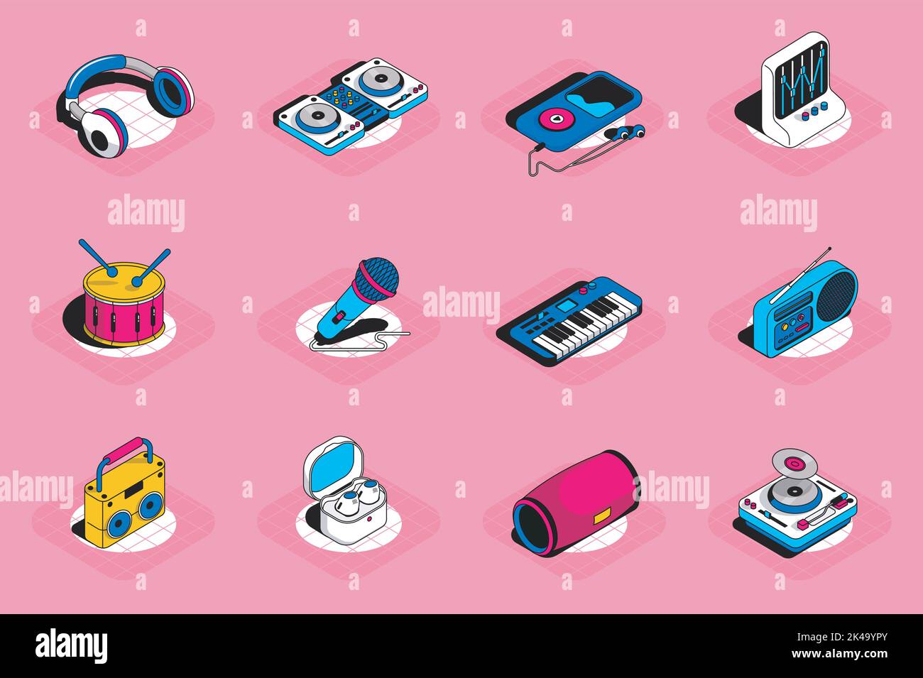 Music 3d Isometric Icons Set Pack Elements Of Headphones Equalizer