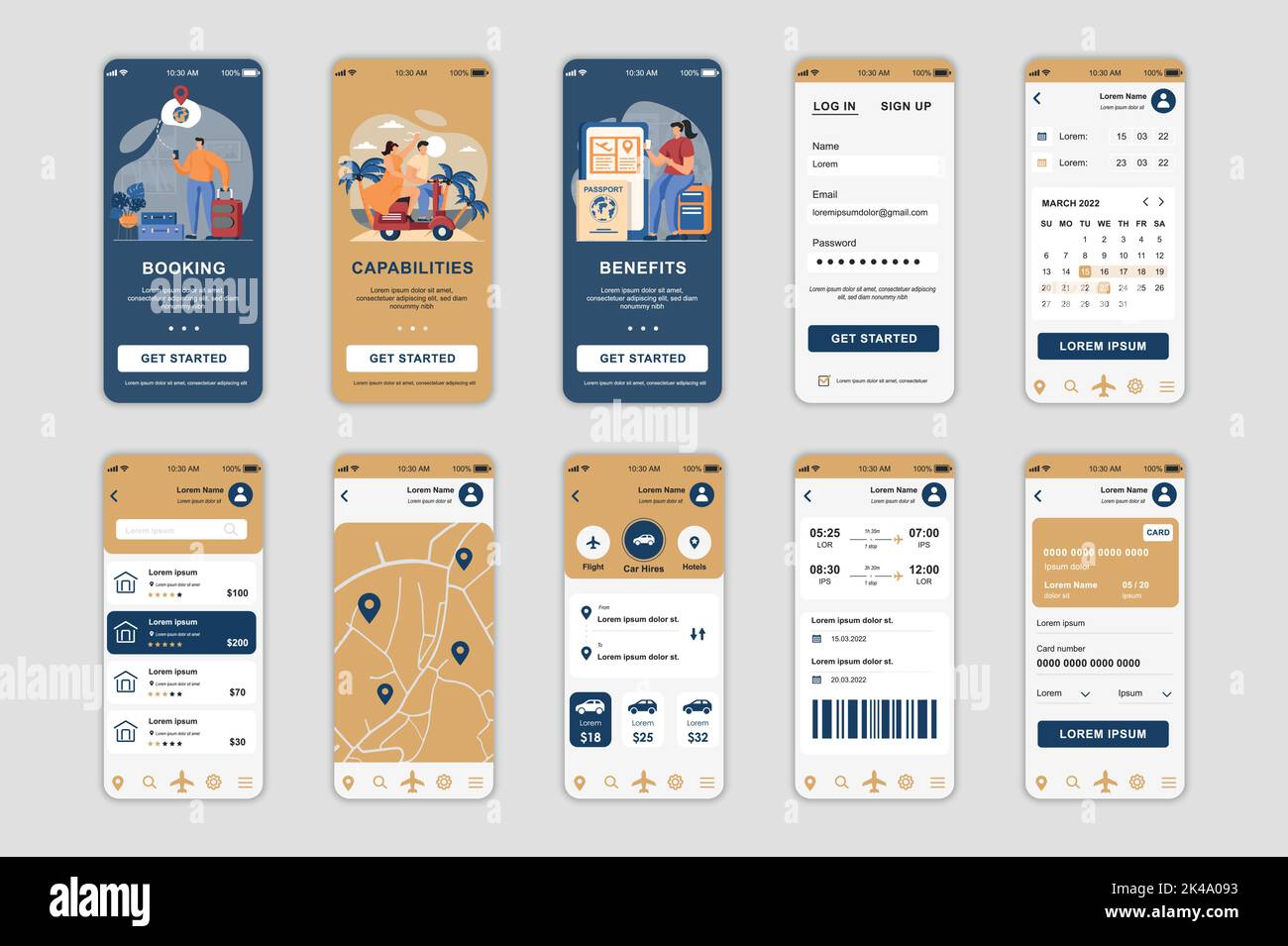 Booking concept screens set for mobile app template People order taxi