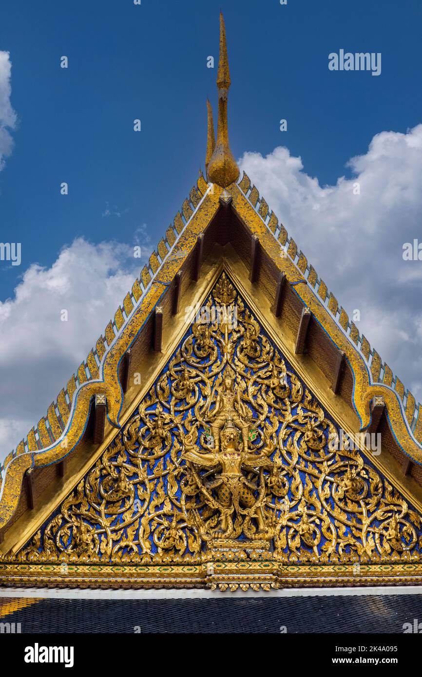 Bangkok, Thailand.  Roof Detail of the Wat Phra Kaew, Temple of the Emerald Buddha. Stock Photo