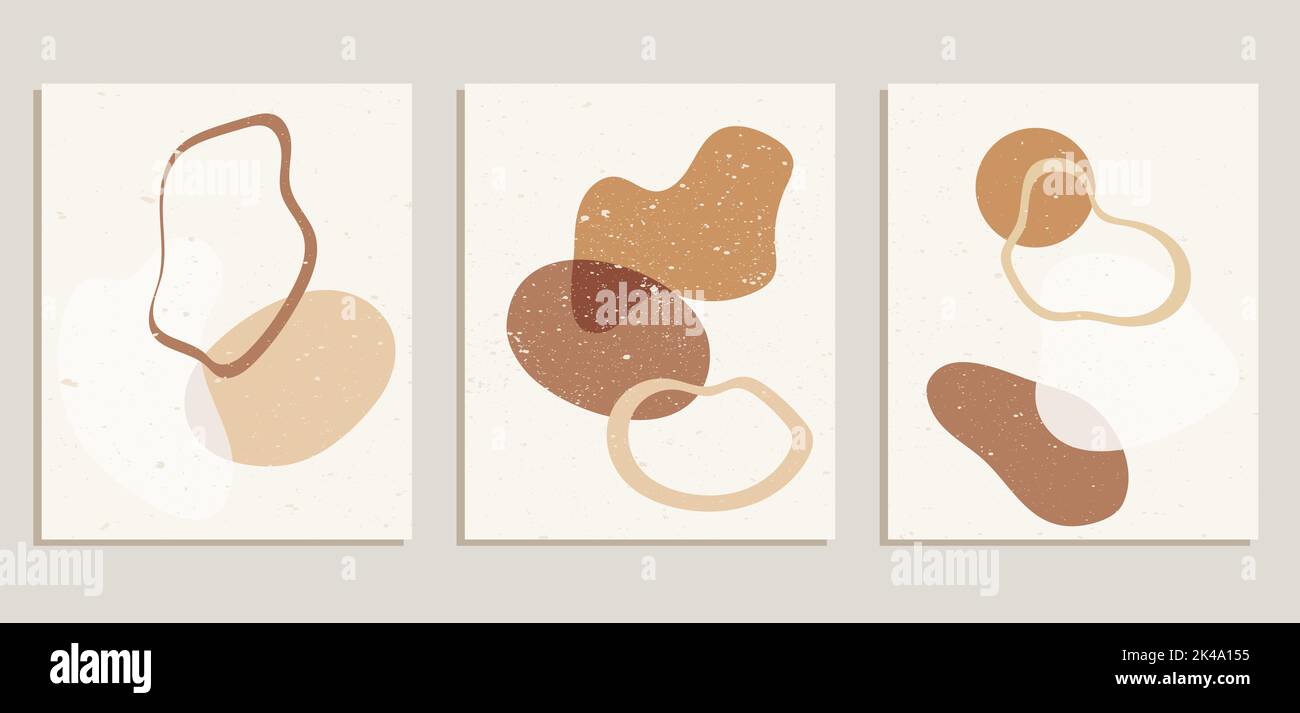 Abstract retro wall art poster set.  Neutral natural colors. Mid Century Modern design. Stock Vector
