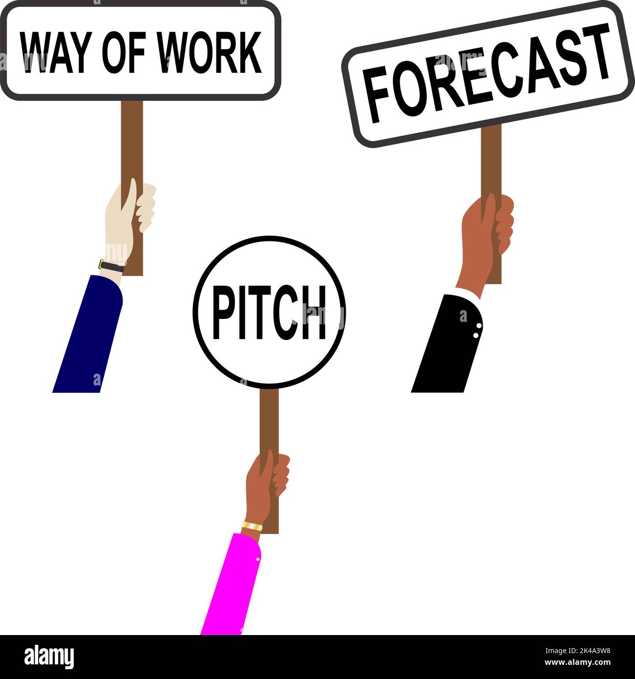 hand holding paddle with marketing texts illustration bussines set pack