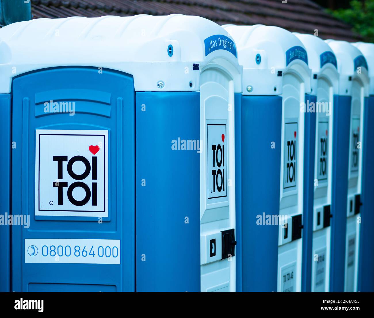 Regensdorf, Switzerland - June 6, 2022: TOI TOI provides toilet infrastructure with mobile toilets for celebrations, concerts, sporting events and con Stock Photo