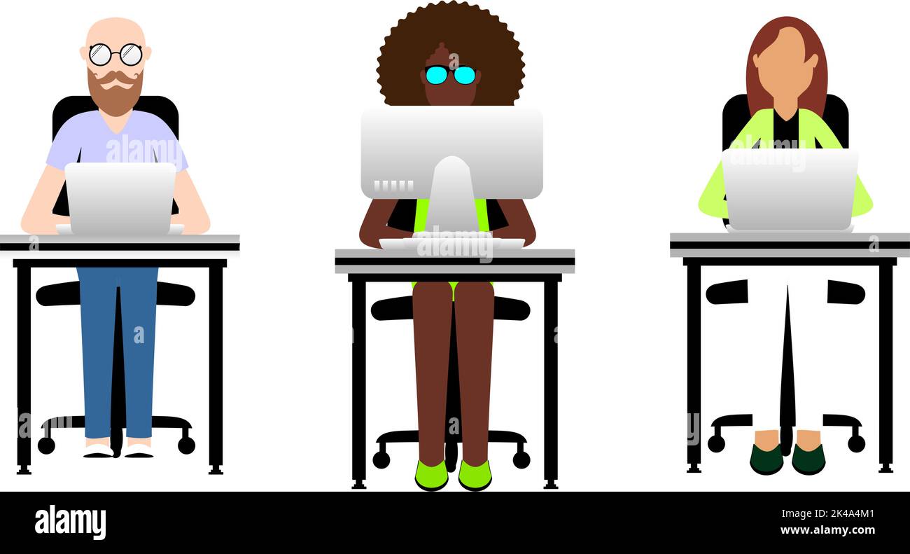 home work on line computer inclusive people illustration set pack in vector format Stock Vector