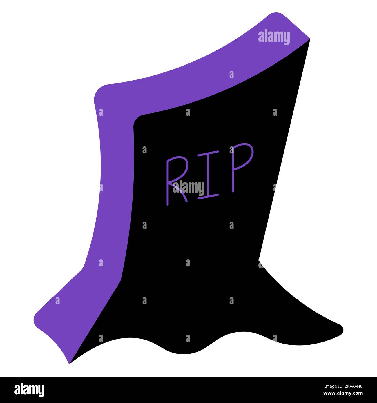 Gravestone. A silhouette with a purple tint. Monument made of granite. Vector illustration. Gloomy headstone. Inscription - Rest in Peace. Stock Vector