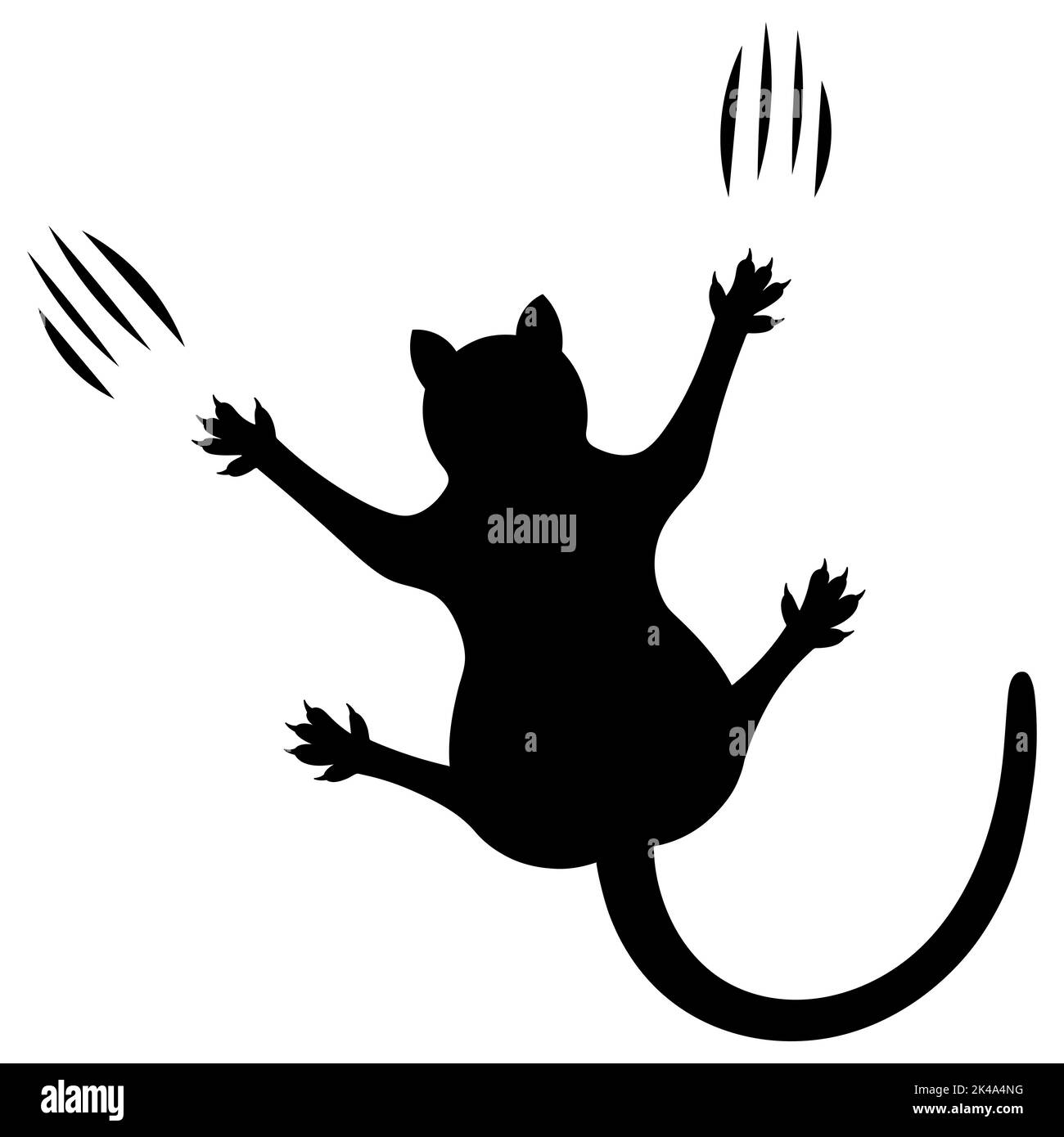 Black cat. Silhouette. The pet slides along the wall, leaving scratches. Vector illustration. Isolated white background. Flat style. Black Friday. Stock Vector