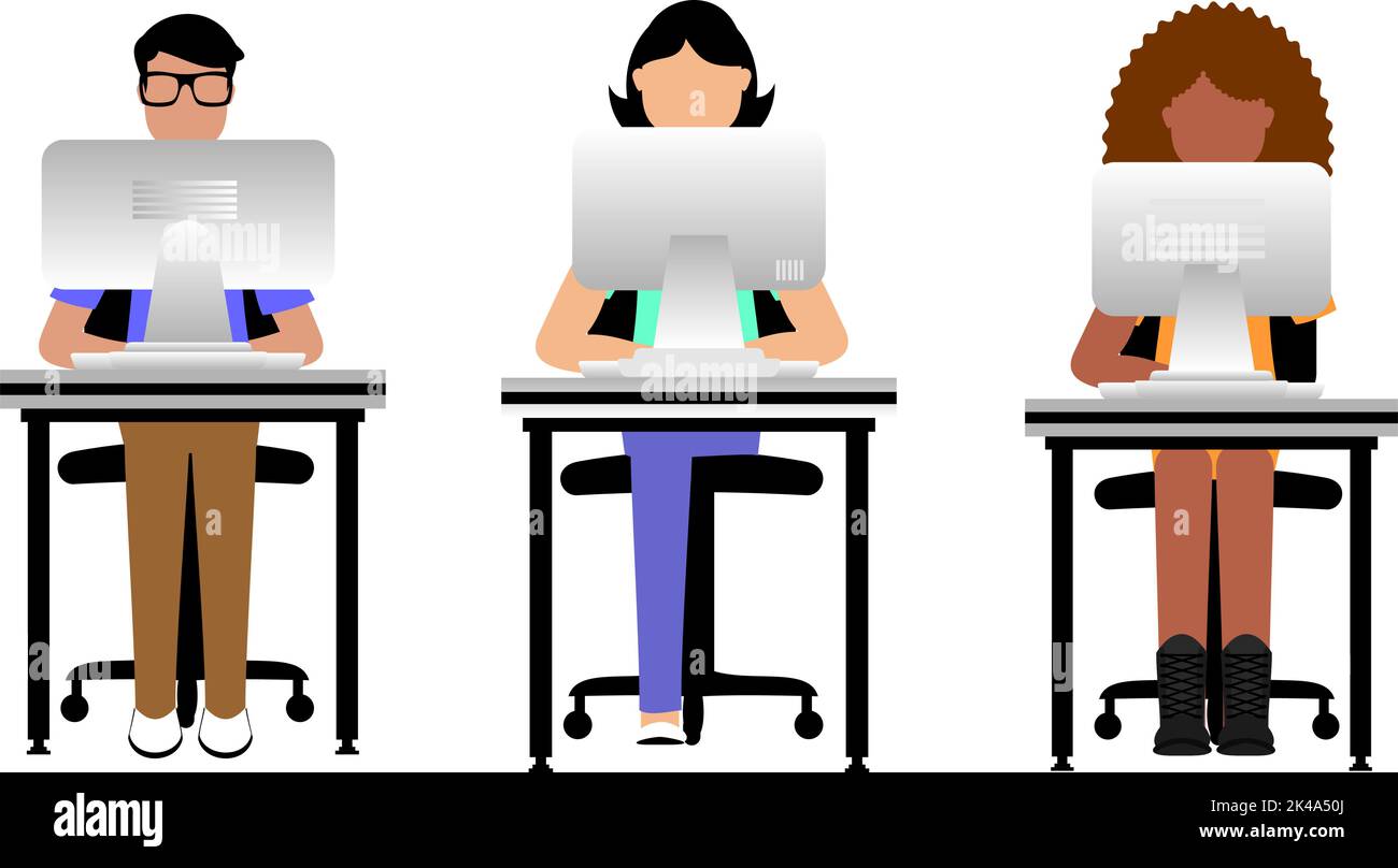 home office computer inclusive people illustration set pack collection ...