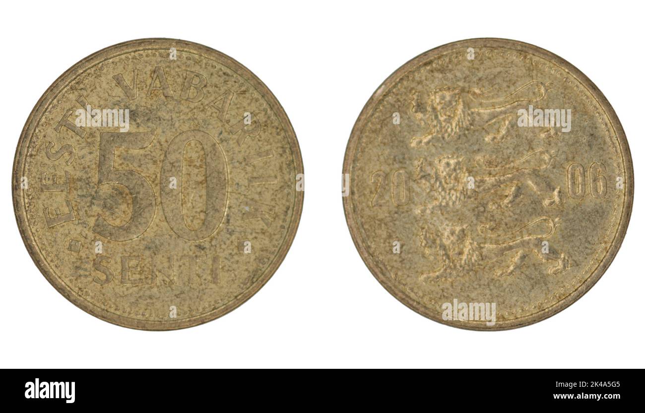 50 Estonian eesti senti crwon (EEK) coin with both sides on isolated white background Stock Photo