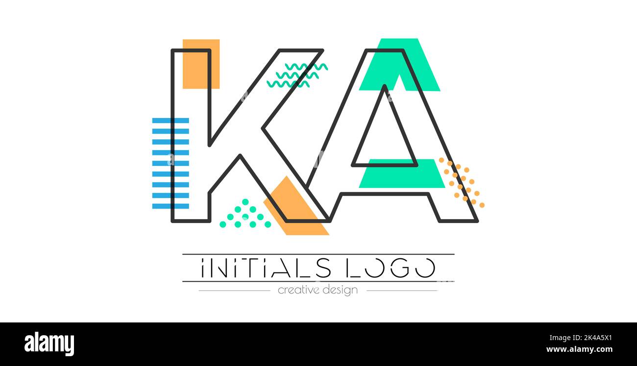 Letters K and A. Merging of two letters. Initials logo or abbreviation symbol. Vector illustration for creative design and creative ideas. Flat style. Stock Vector