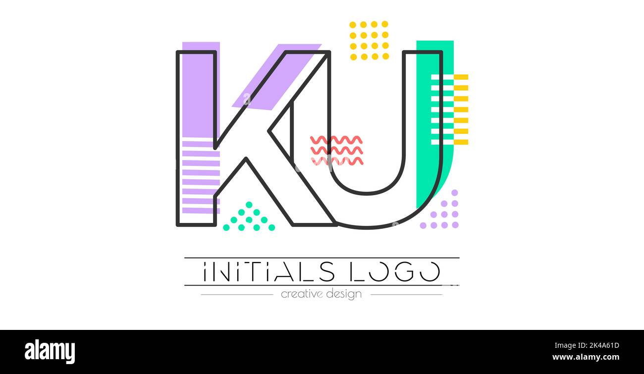 Letters K and U. Merging of two letters. Initials logo or abbreviation symbol. Vector illustration for creative design and creative ideas. Flat style. Stock Vector