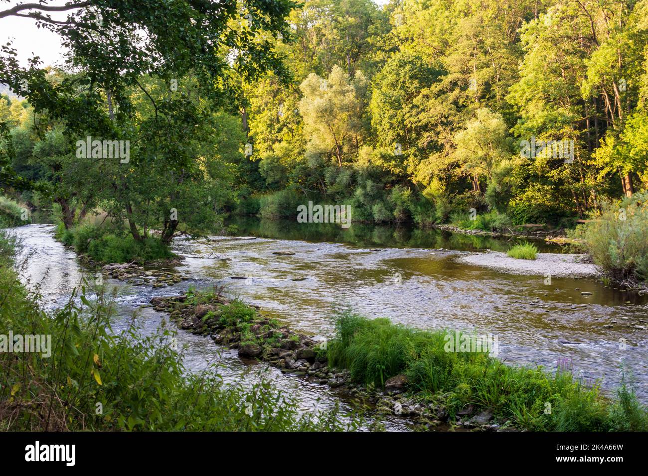 Bollendorf: river Sauer (Sure) valley in Eiffel, Rheinland-Pfalz, Rhineland-Palatinate, Germany Stock Photo