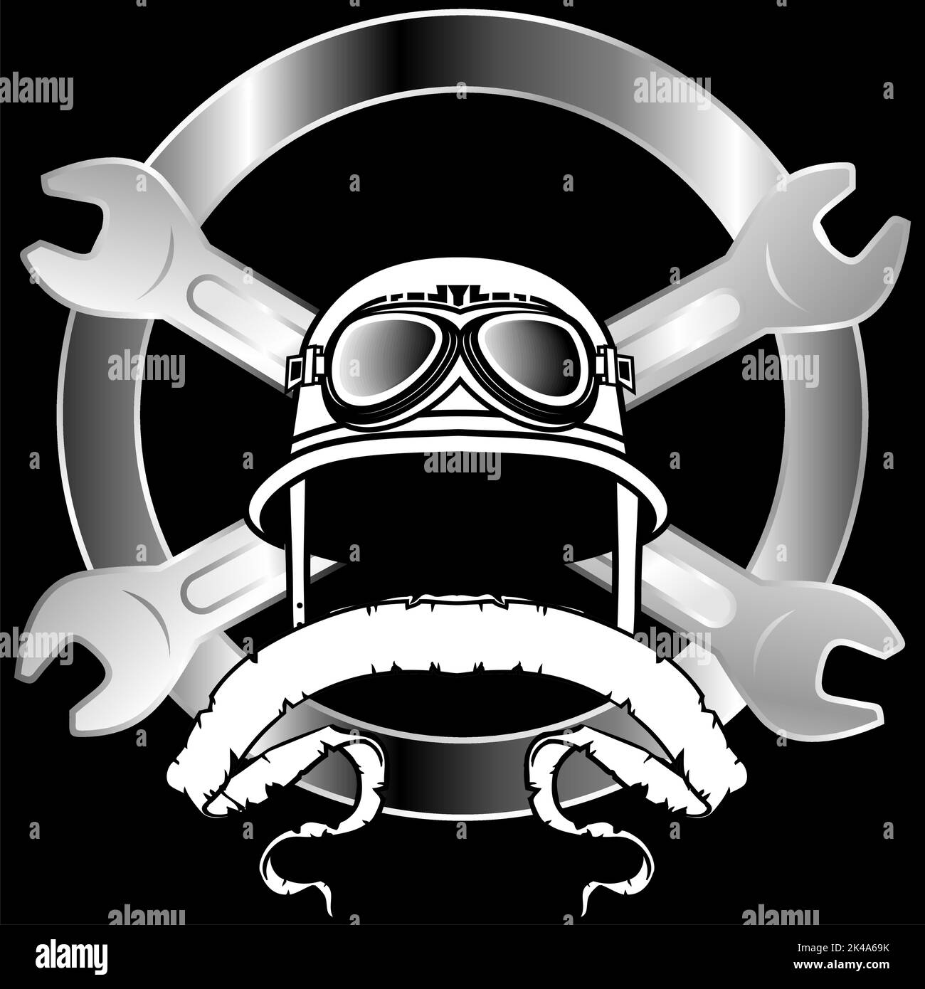 biker helmet sticker crest insignia tattoo illustration in vector format Stock Vector
