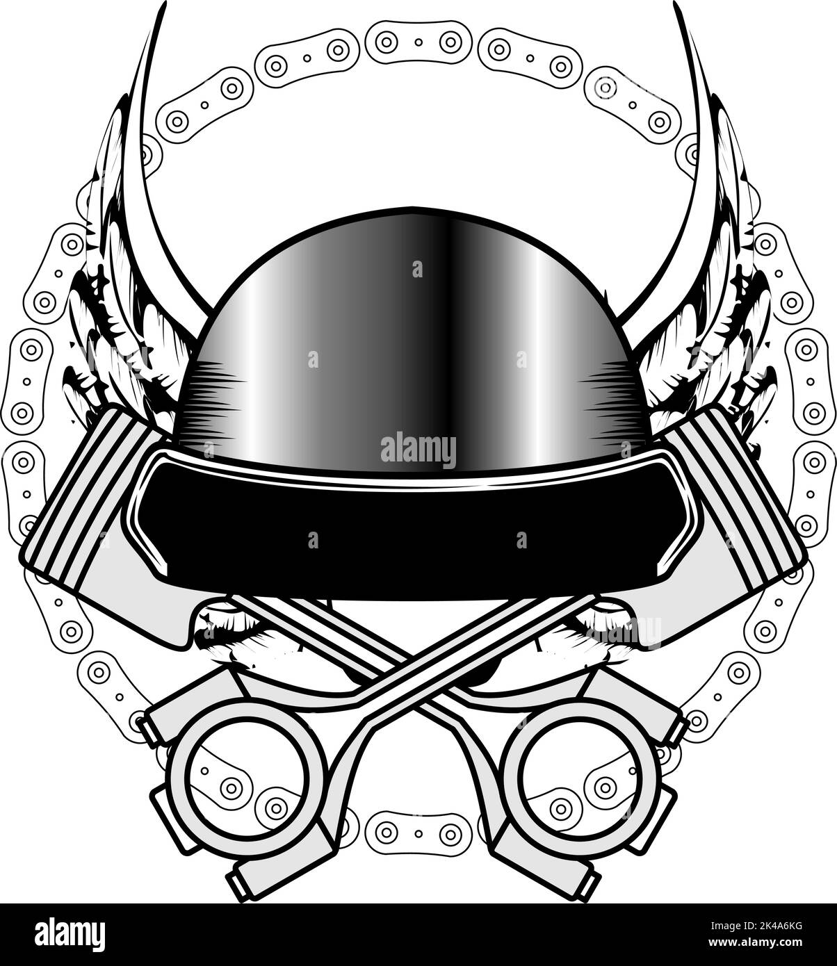 biker crest sticker insignia tattoo helmet illustration in vector format Stock Vector