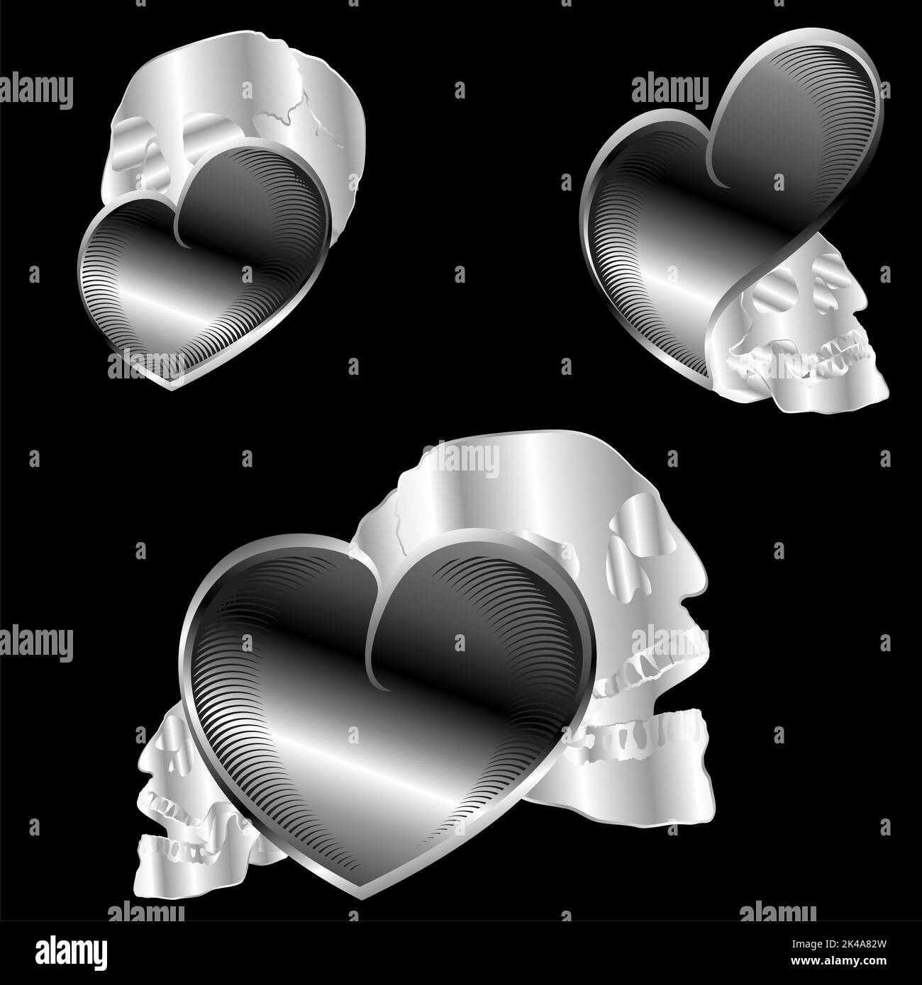 chrome silver shiny hearts and skull tattoo stickers set pack