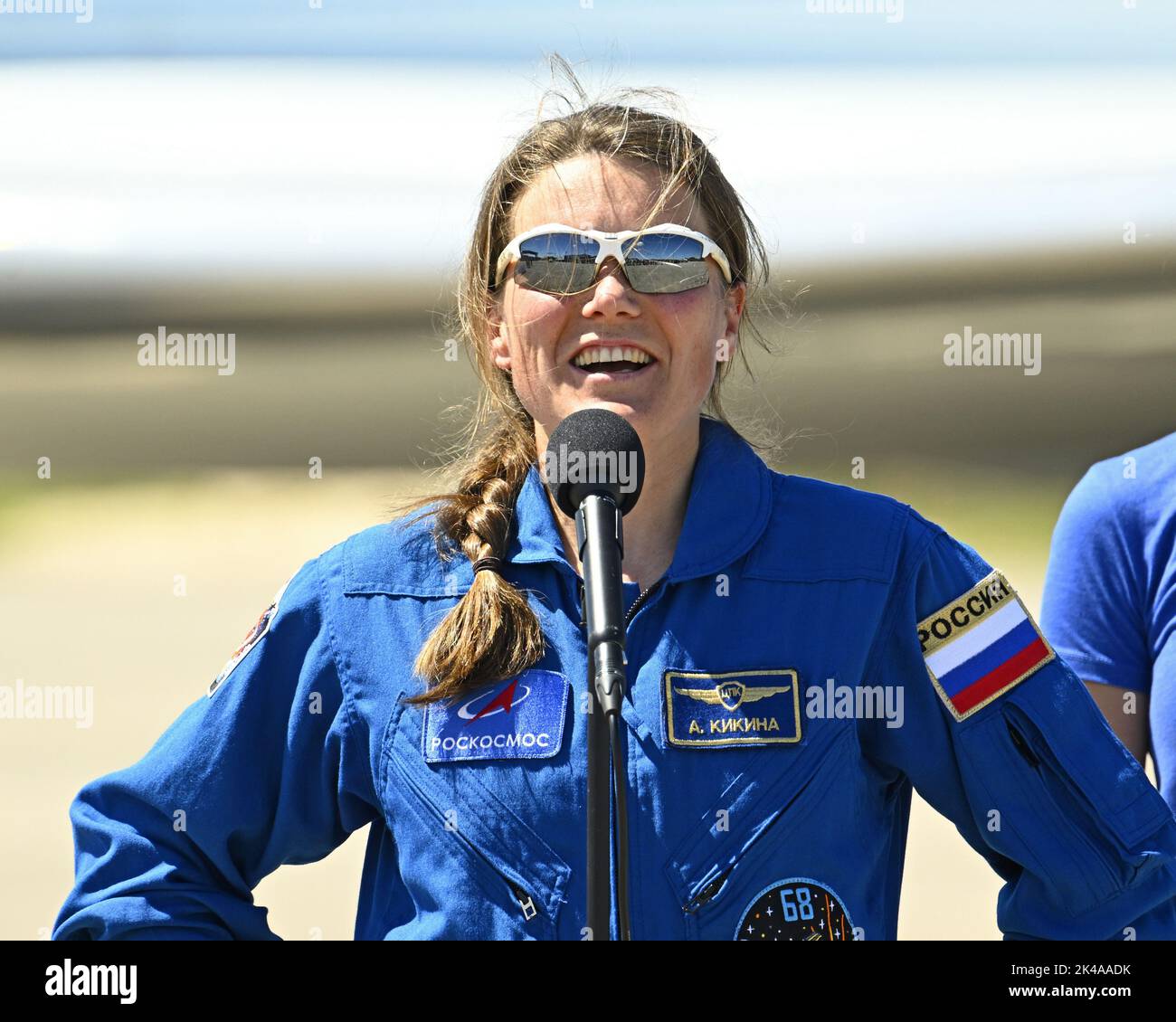 Roscosmos Cosmonaut and Crew-5 Mission Specialist Anna Kikina provides remarks after arriving at the Kennedy Space Center, Florida on Saturday, October 1, 2022. Photo by Joe Marino/UPI Credit: UPI/Alamy Live News Stock Photo