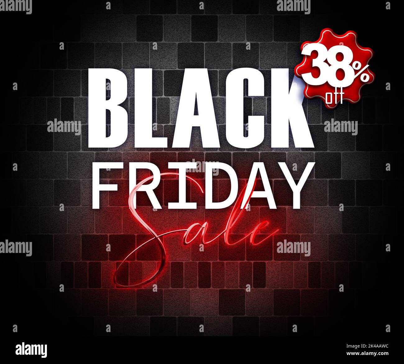 illustration with 3d elements black friday promotion banner 38 percent off sales increase Stock Photo