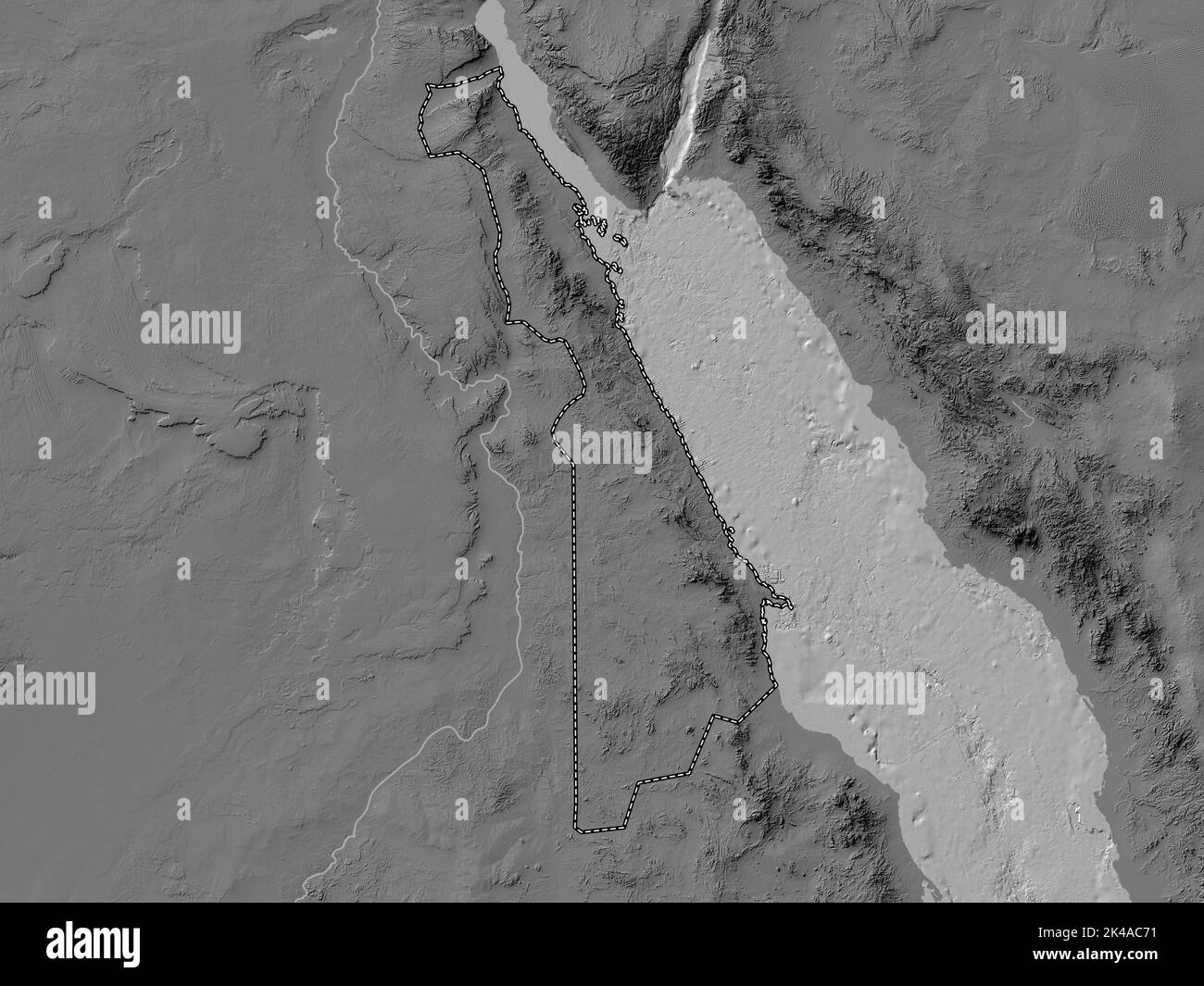Al Bahr al Ahmar, governorate of Egypt. Bilevel elevation map with lakes and rivers Stock Photo