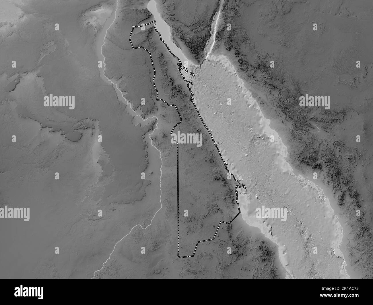 Al Bahr al Ahmar, governorate of Egypt. Grayscale elevation map with lakes and rivers Stock Photo