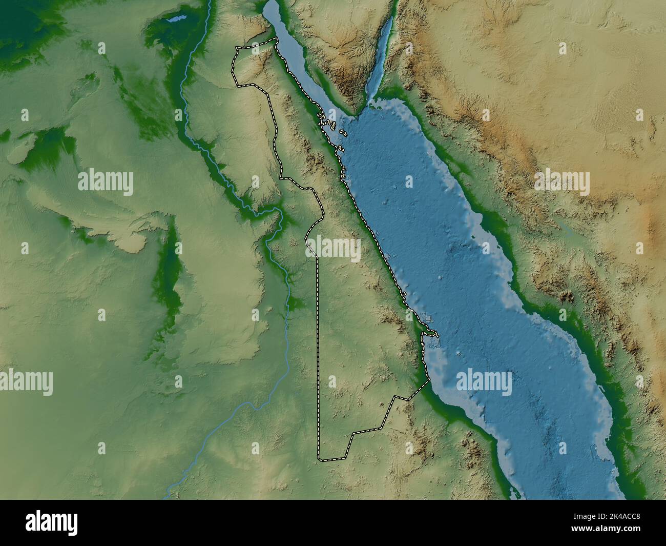 Al Bahr al Ahmar, governorate of Egypt. Colored elevation map with lakes and rivers Stock Photo