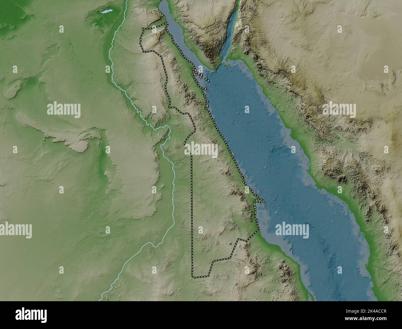 Al Bahr al Ahmar, governorate of Egypt. Elevation map colored in wiki style with lakes and rivers Stock Photo
