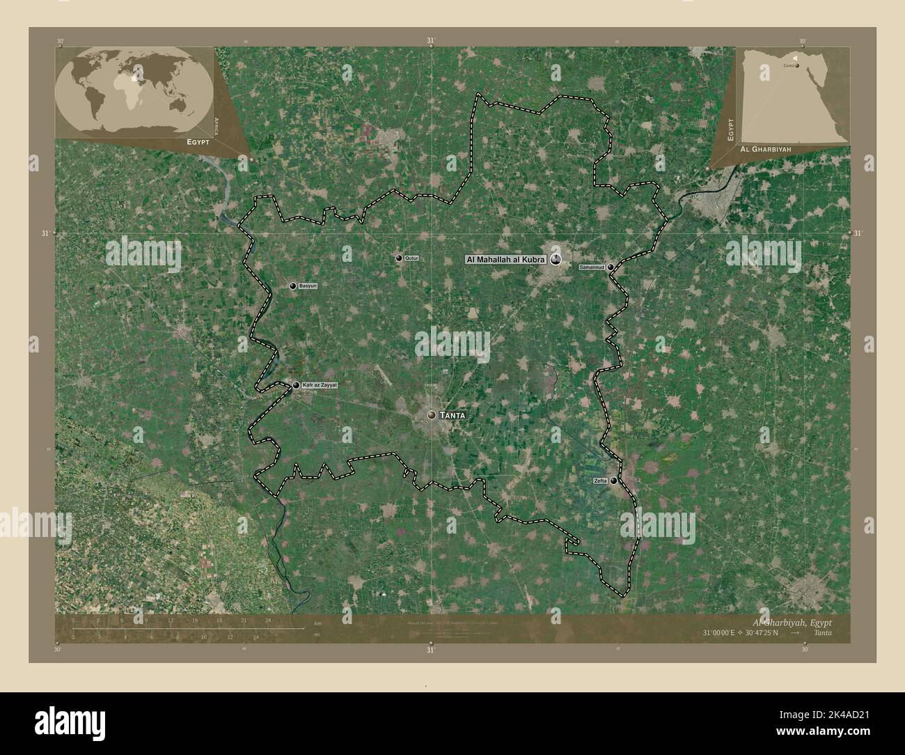 Gharebagh Map Al Gharbiyah, governorate of Egypt. High resolution satellite map ...