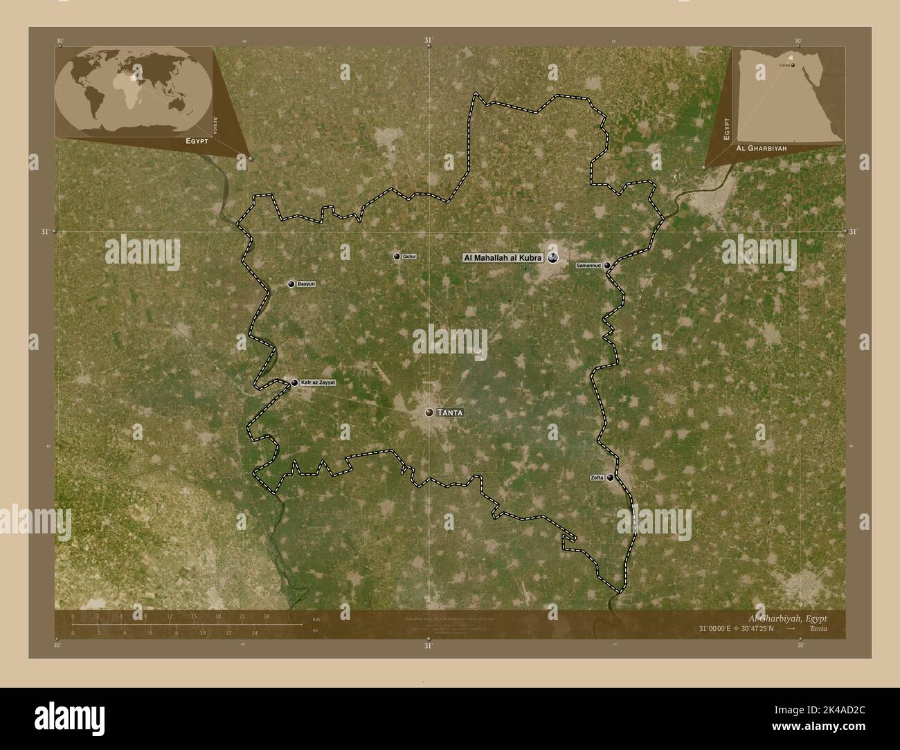 Gharebagh Map Al Gharbiyah, governorate of Egypt. Low resolution satellite map ...