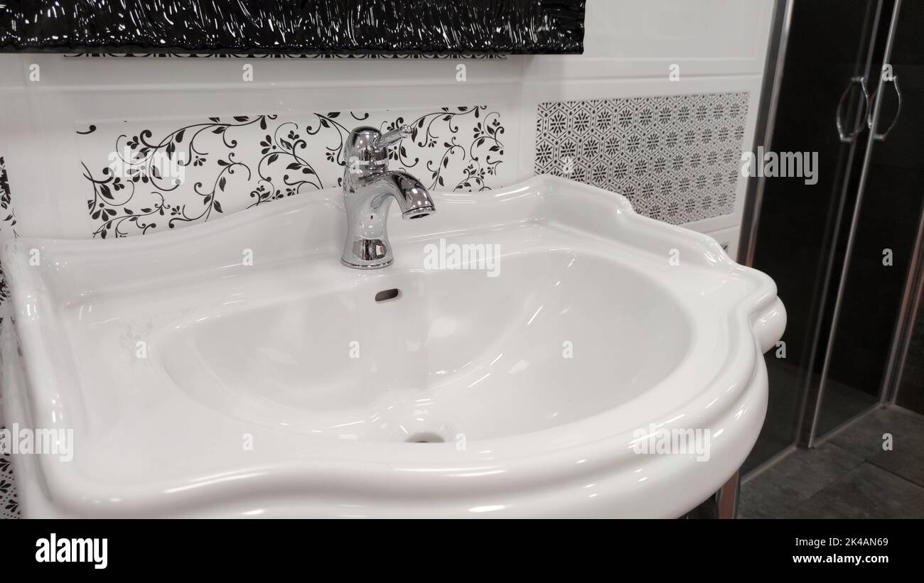 modern wash basin in the bathroom. Bathroom interior with sink and ...