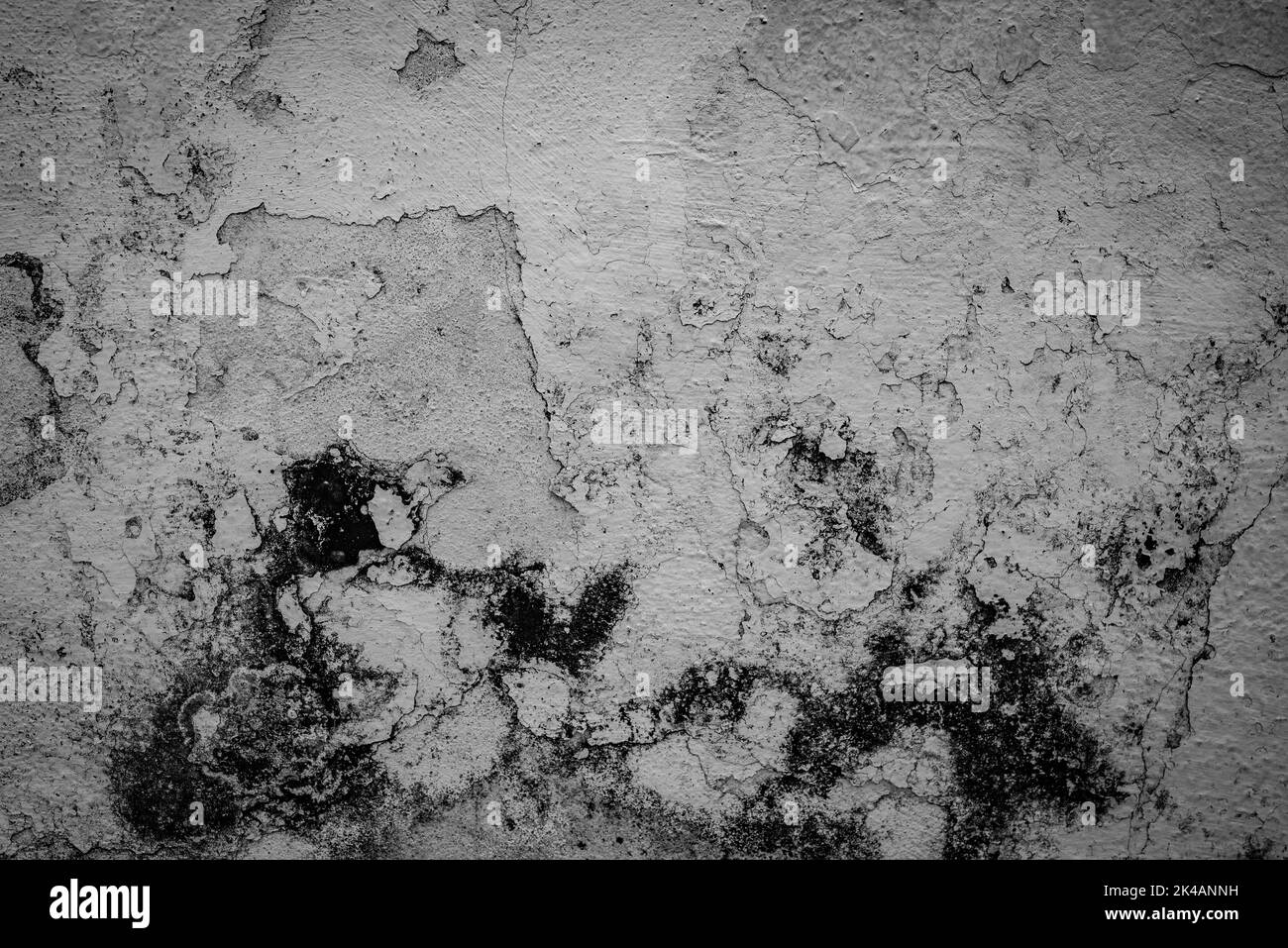 Black and white dirty grunge background. Old white wall with peeling