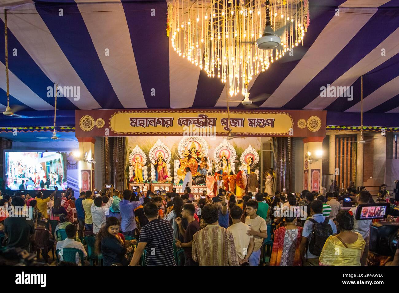 Bangladeshi Hindu devotees gather at Dhakeshwari Temple during the on
