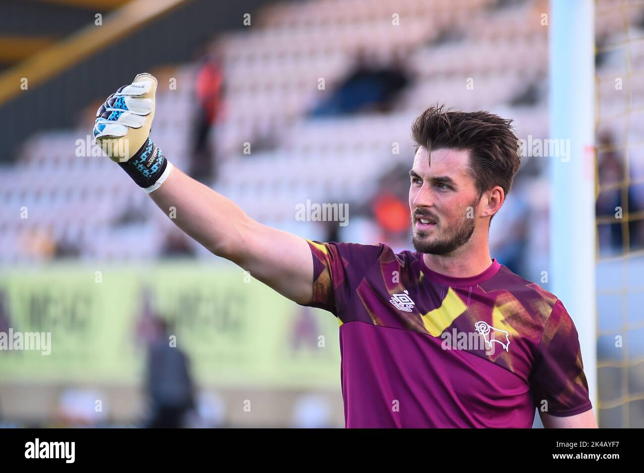 Cambridge, UK. 1st October 2022Goalkeeper Joe Wildsmith ( Derby) warms up during the Sky Bet League 1 match between Cambridge United and Derby County at the R Costings Abbey Stadium, Cambridge on Saturday 1st October 2022. (Credit: Kevin Hodgson | MI News) Credit: MI News & Sport /Alamy Live News Stock Photo