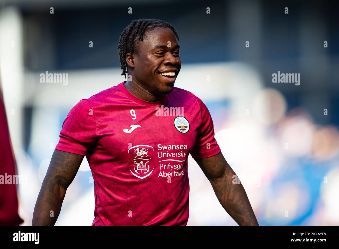 West Bromwich, UK. 1st October 2022. Michael Obafemi of Swansea warms up ahead of the Sky Bet Championship match between West Bromwich Albion and Swansea City at The Hawthorns, West Bromwich on Saturday 1st October 2022. (Credit: Gustavo Pantano | MI News) Credit: MI News & Sport /Alamy Live News Stock Photo